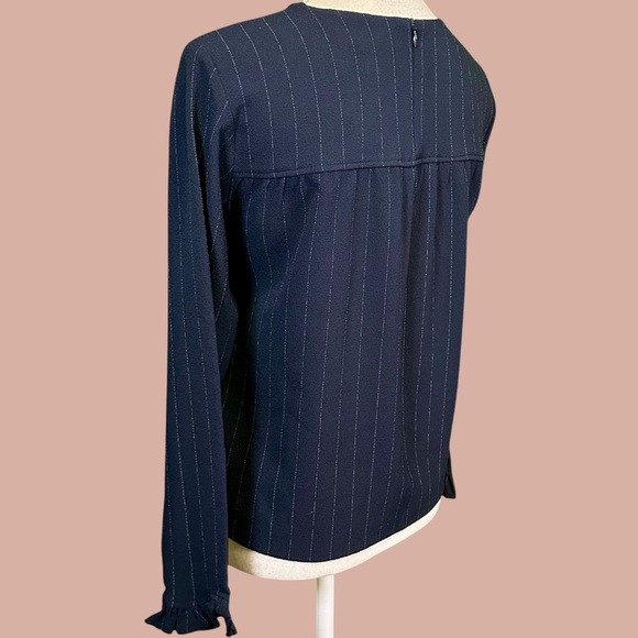Ganni ‘Clark’ Pinstripe Ruffle Cuff Top in Navy Blue & White Size 34 = US Sz XS - Picture 8 of 16
